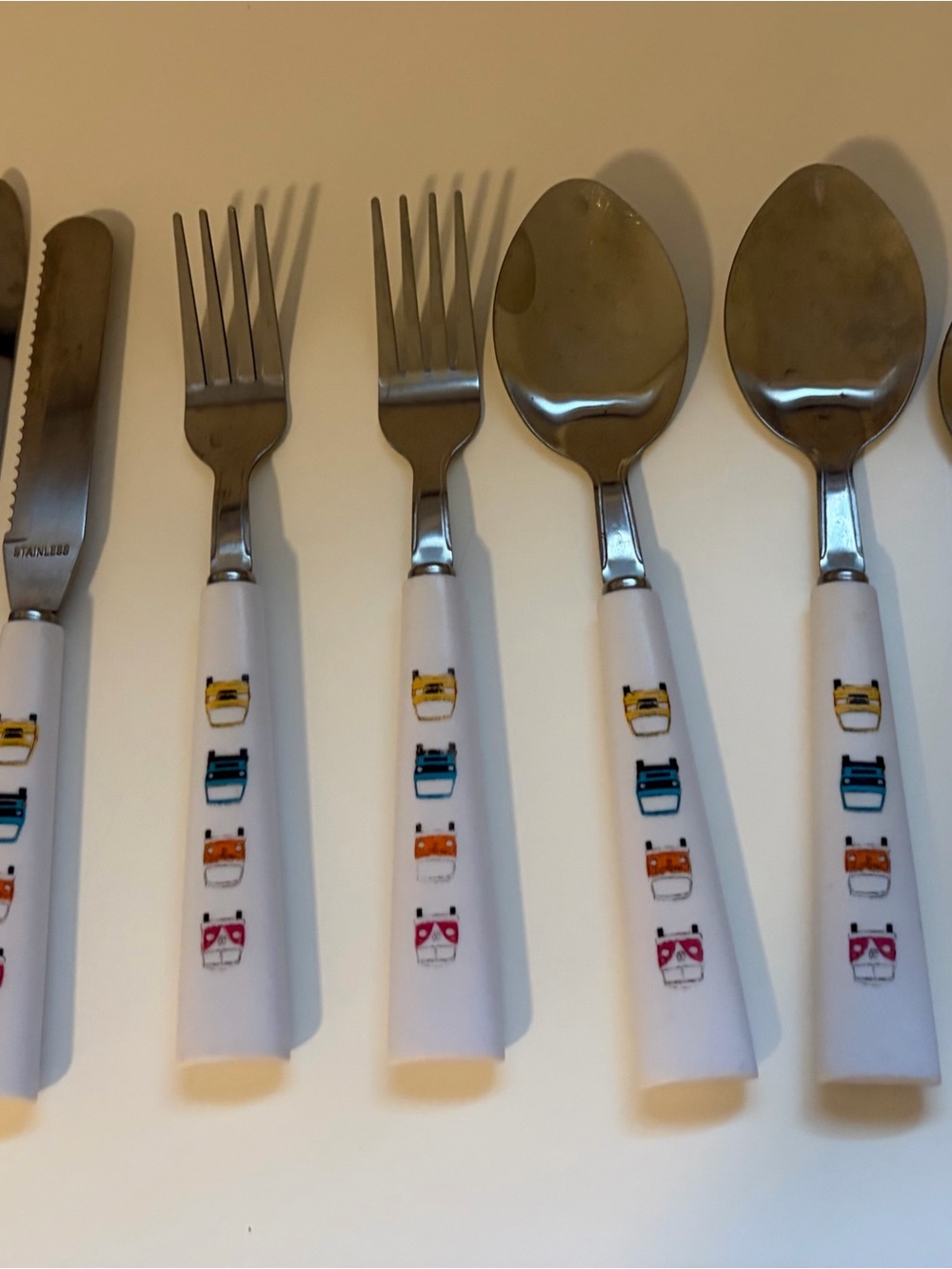 Novelty Stainless Steel Silverware Forks Spoons Knives Set Boys Cars Volkswagen